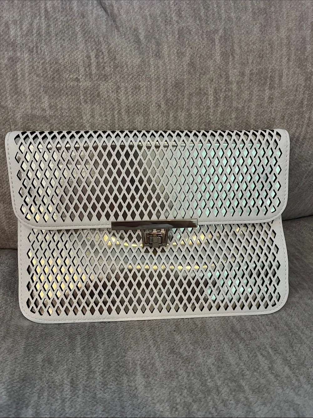 Boutique White Laser-Cut Clutch Bag with Metallic Accent
